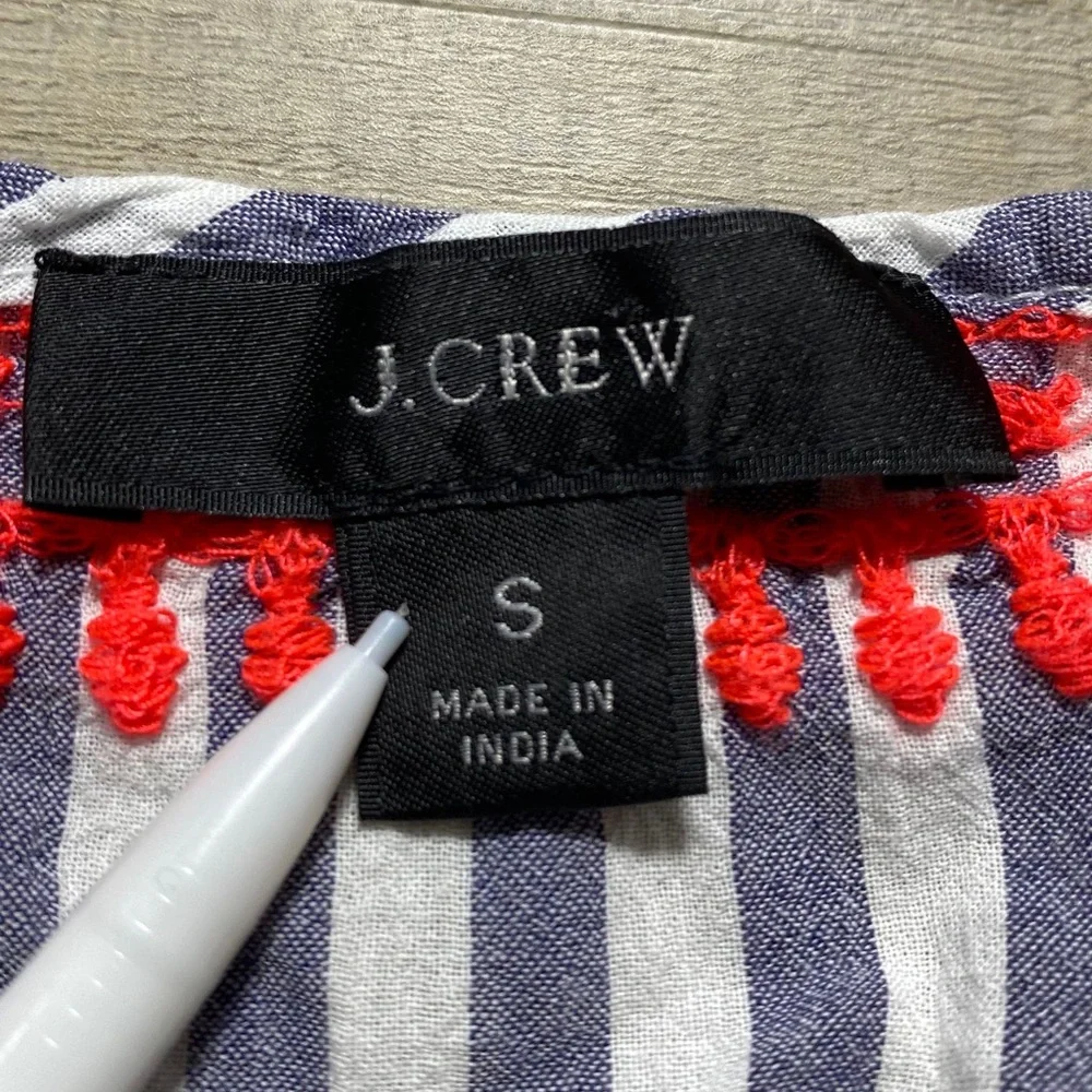 J. Crew Womens Striped Embroidered‎ Beach Tunic Size Small White Blue Coral